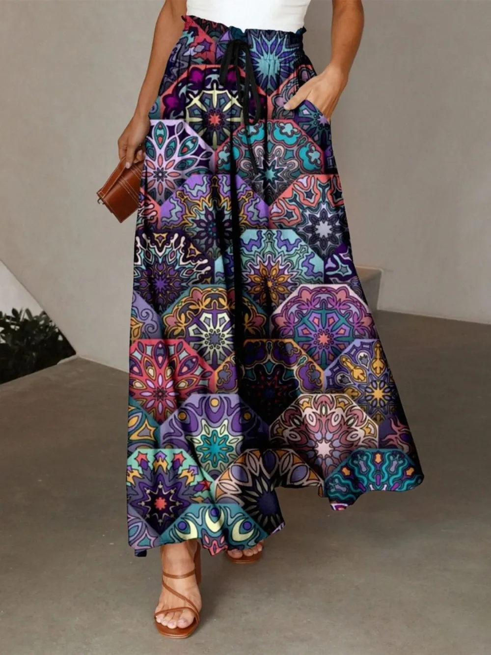Pocket Printed Maxi Skirt