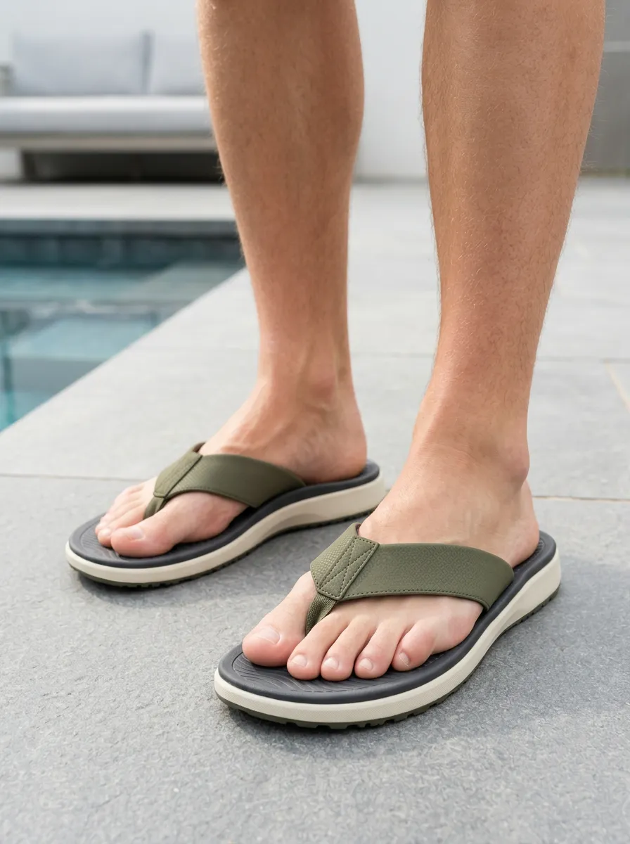 Men's Olive Green Minimalist Printed Flip Flops