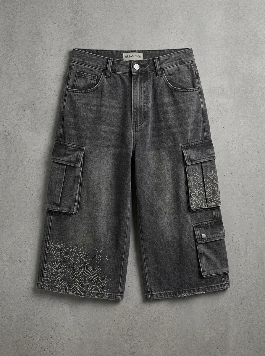 Relaxed Cargo Topographic Graphic Men's Cargo Shorts