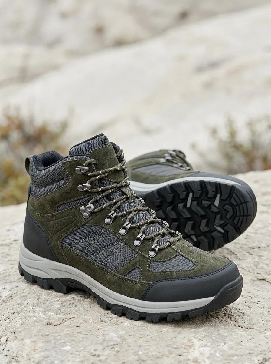 Men's Suede Look Olive Green Hiking Boots