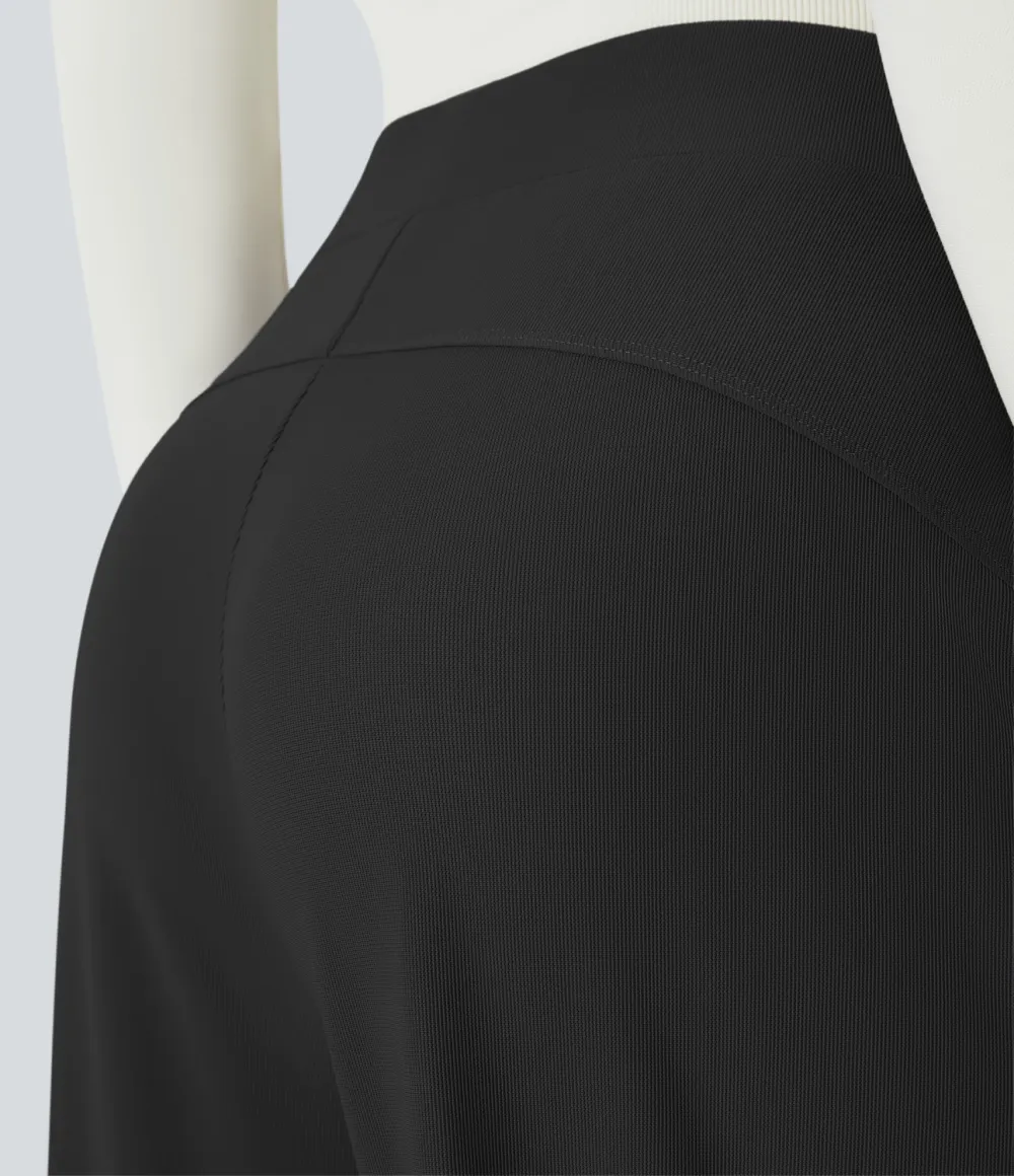  High Waisted Body Sculpt Waist-Slimming Side Pocket Wide Leg Micro Waffle Work Pants