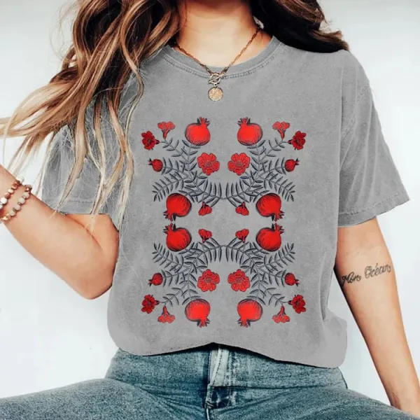 Vintage Pressed Flowers Pomegranate T-Shirt