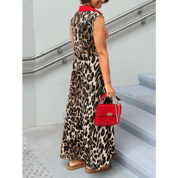 Plus Size Leopard Print Sleeveless Maxi Dress