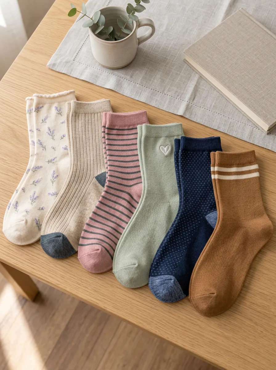 Women's Floral Striped Heart Pattern Printed 6-Pack Socks