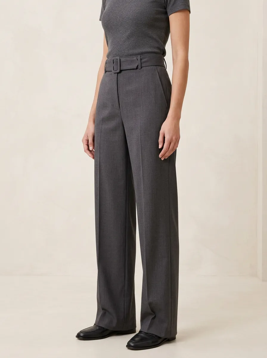 Belted High Rise Wide Leg Trousers