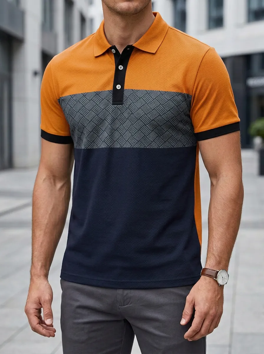 Men's Colorblock Geometric Polo Shirt