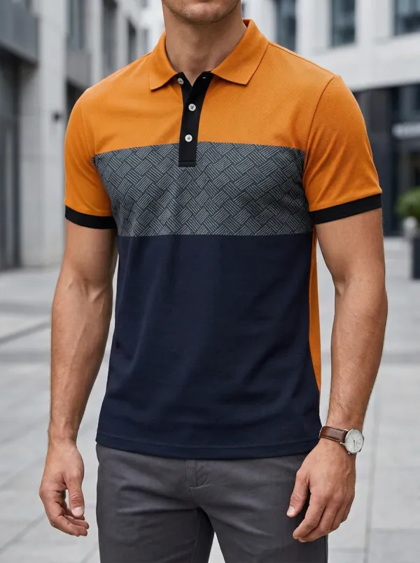 Men's Colorblock Geometric Polo Shirt