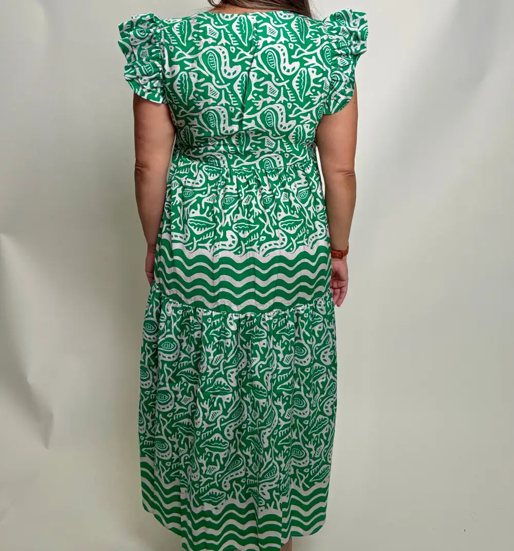Classic Tiered Ruffle Detail V-Neck Dress