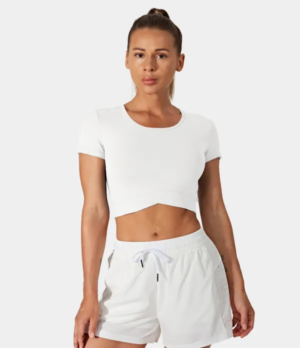 Softlyzero Plush Crossover Hem Cropped Sports Top