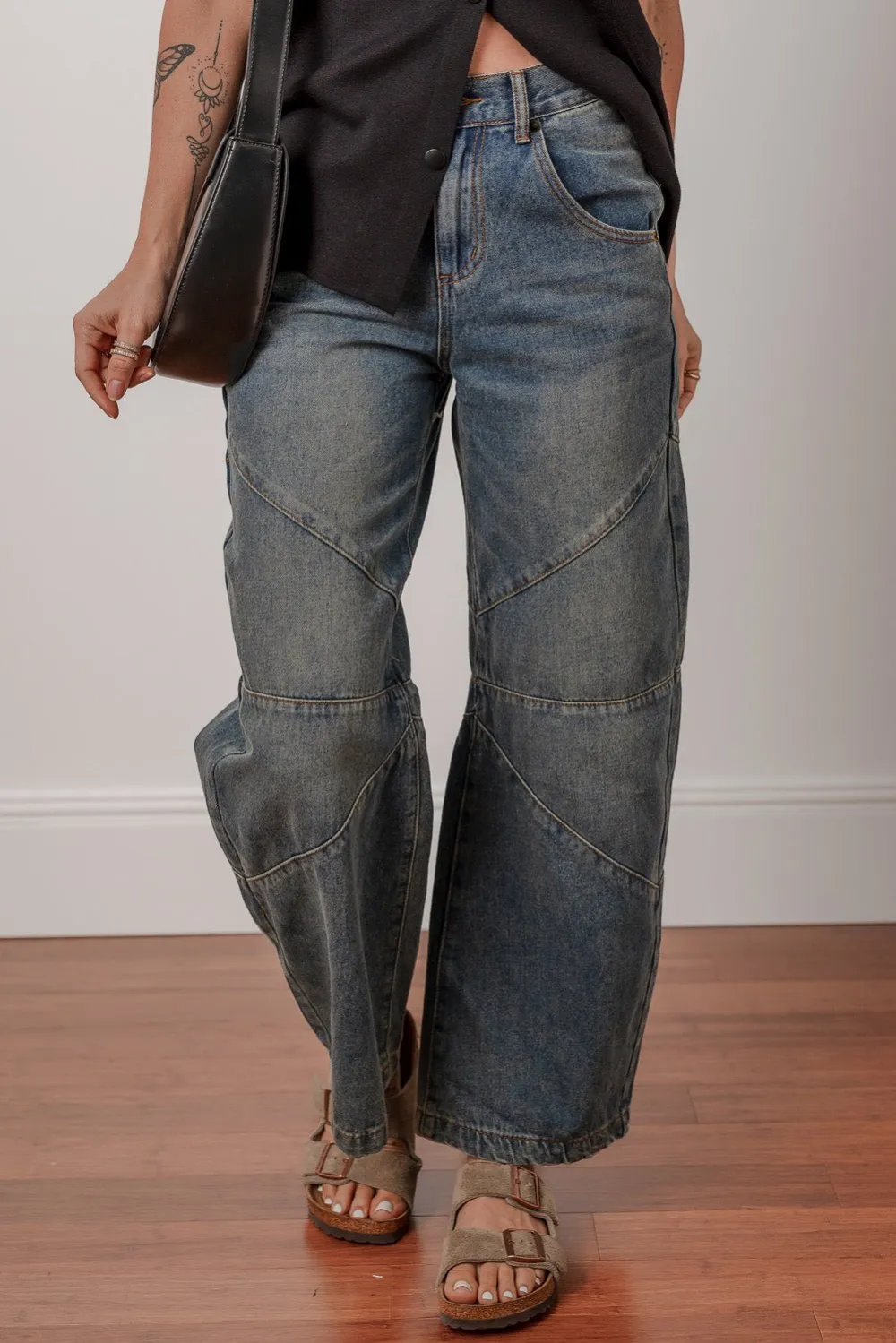High Waist Straight Leg Pocketed Washed Casual Jeans
