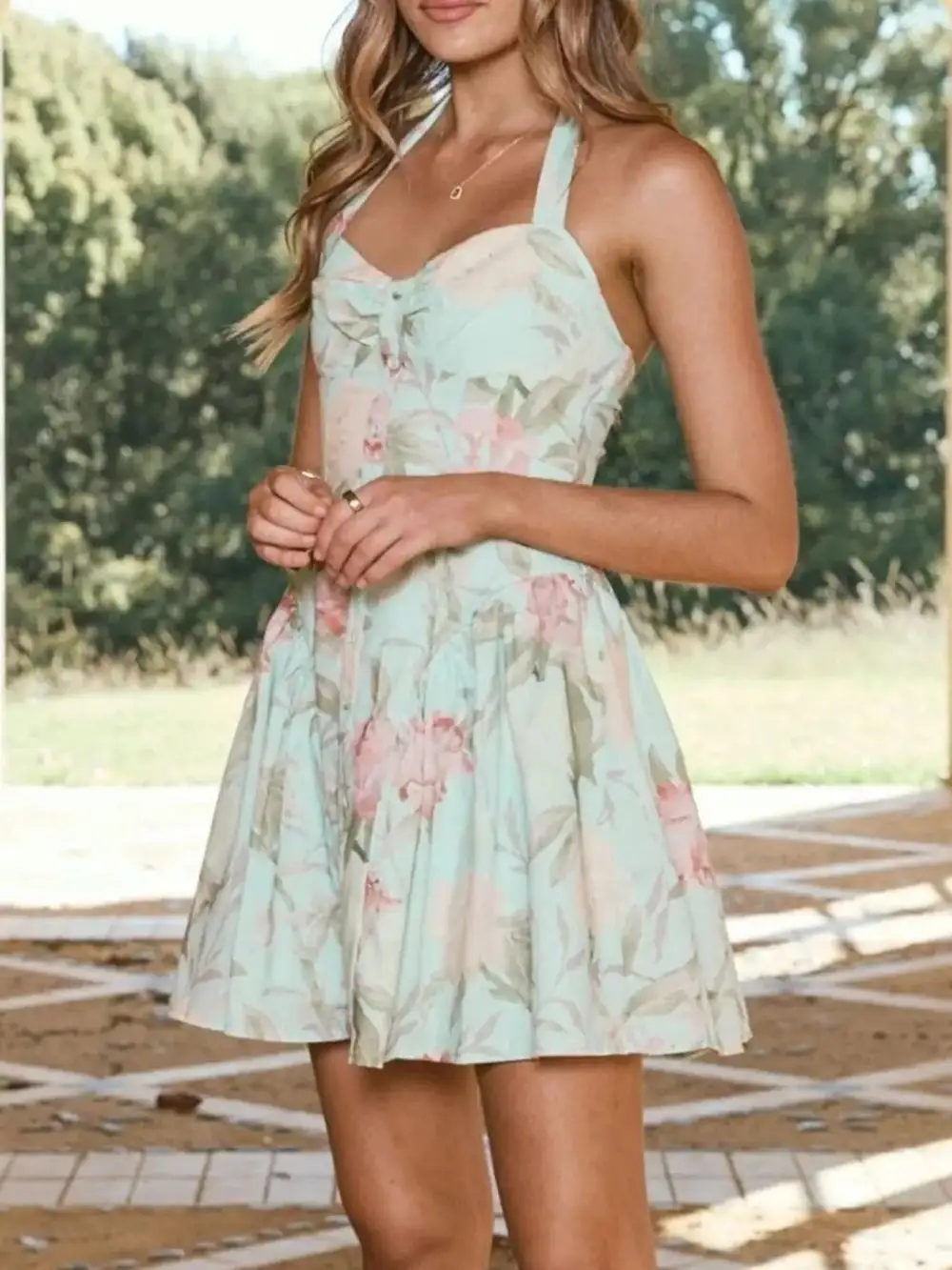 Gathered Detail Floral Printed Mini Dress