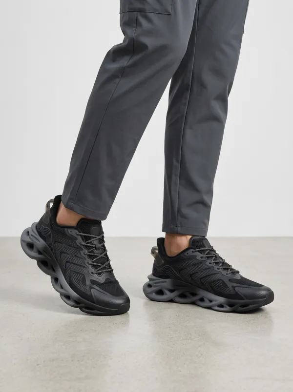 Men's Black Sport Tech Black Mesh Athletic Sneakers