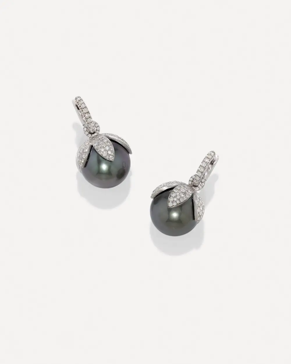 Classic Pave Pearl Blossom Huggie Earrings
