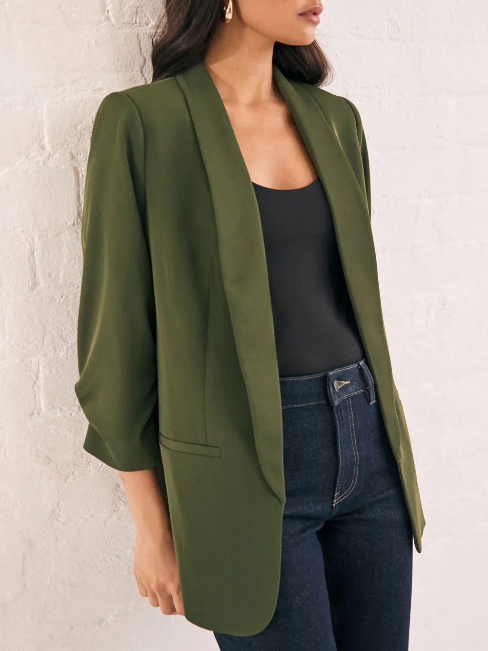 Khaki Green Pleated Sleeve Suit Jacket