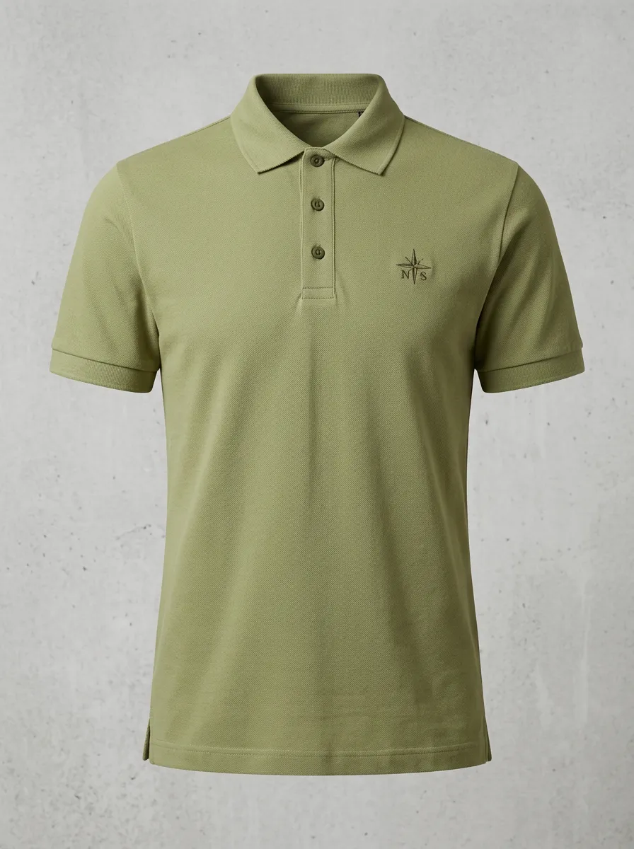 Compass-Detail Embroidered-Detail Outdoor-Inspired Men's Polo Shirt