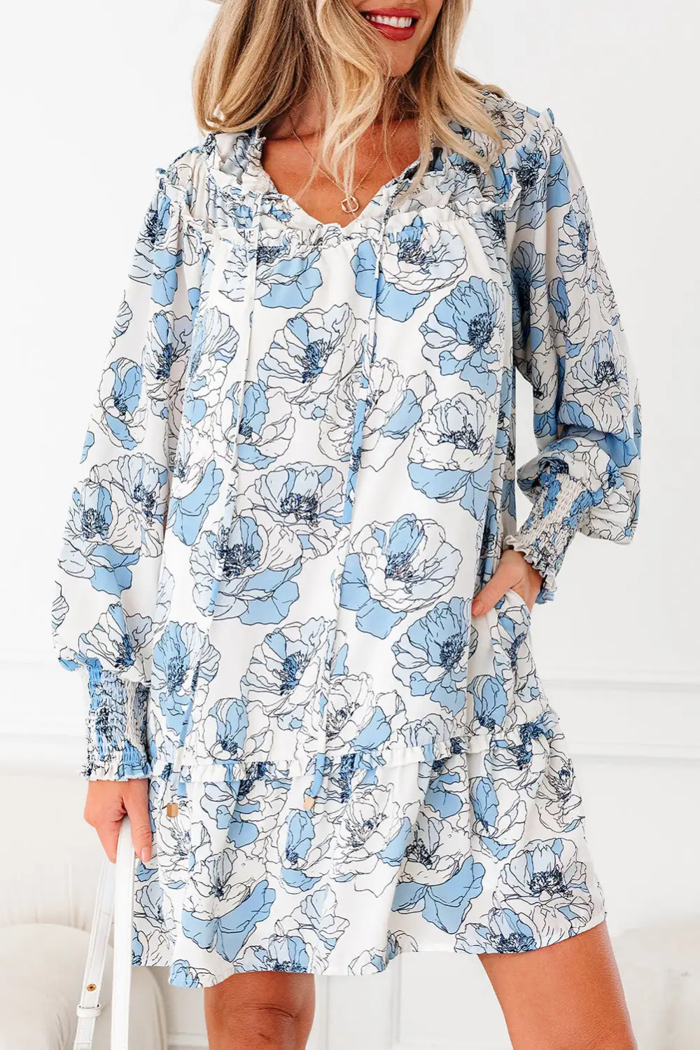 Easy Fit Floral Printed Long Sleeve Mini Dress