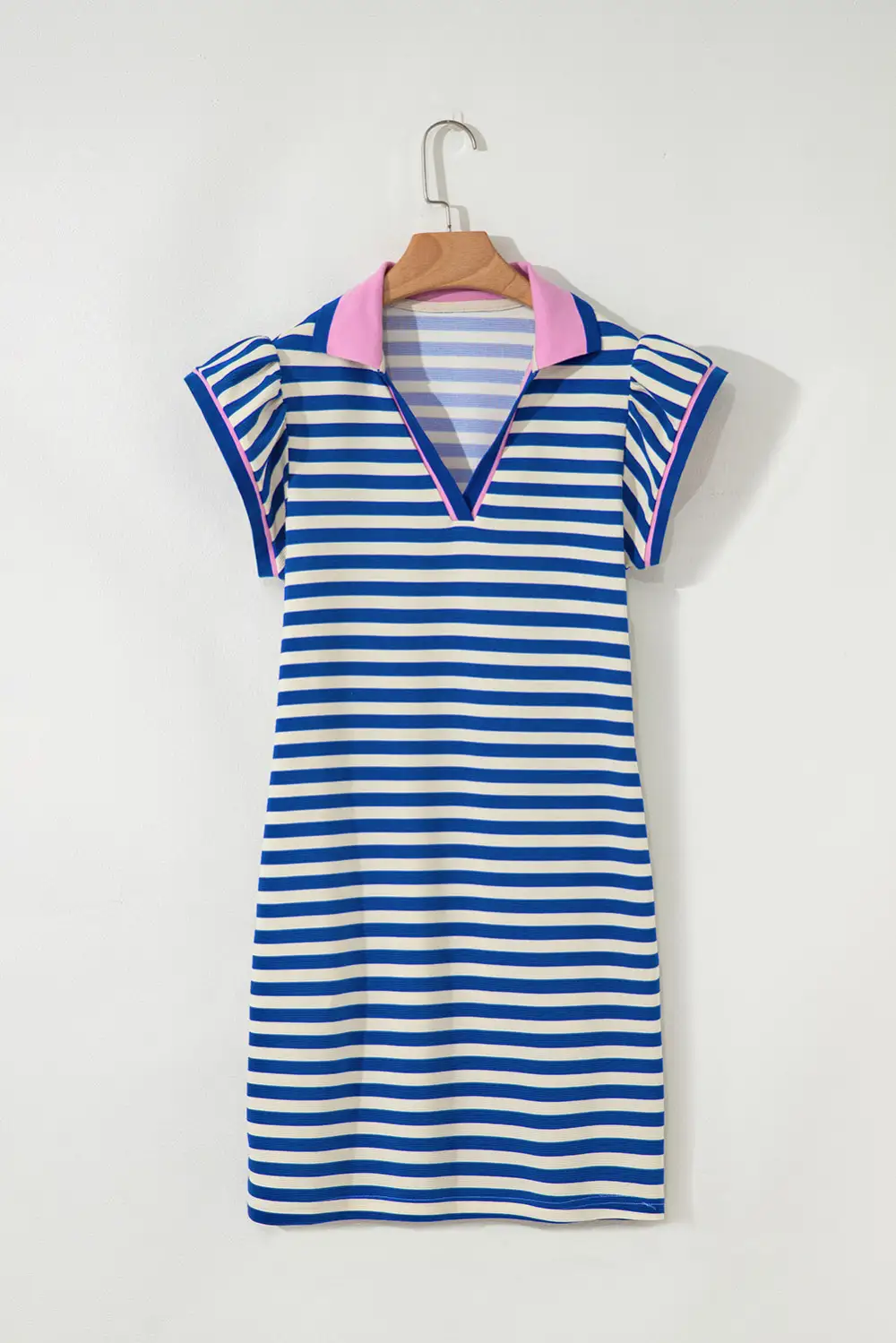 Neat Striped Contrast Trim Collared Mini Dress