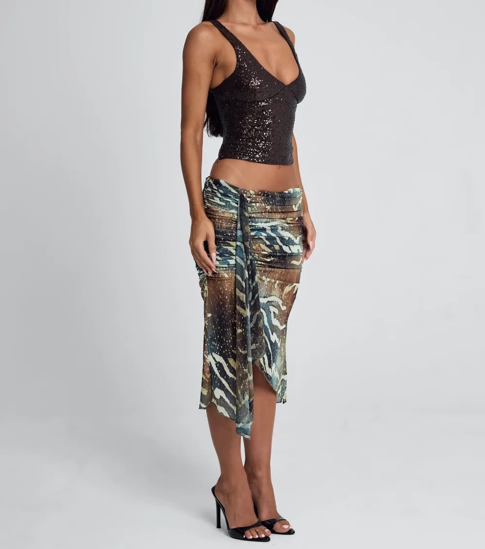 Dark Brown Sequin Lace Up Corset Top