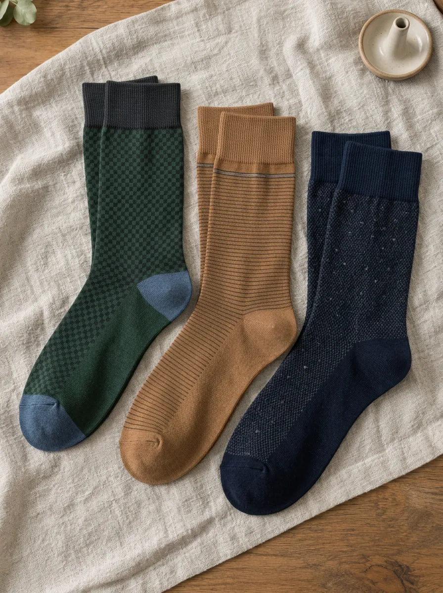 Men's Vintage Style Checkered Striped Dotted Patterned Crew Socks Set