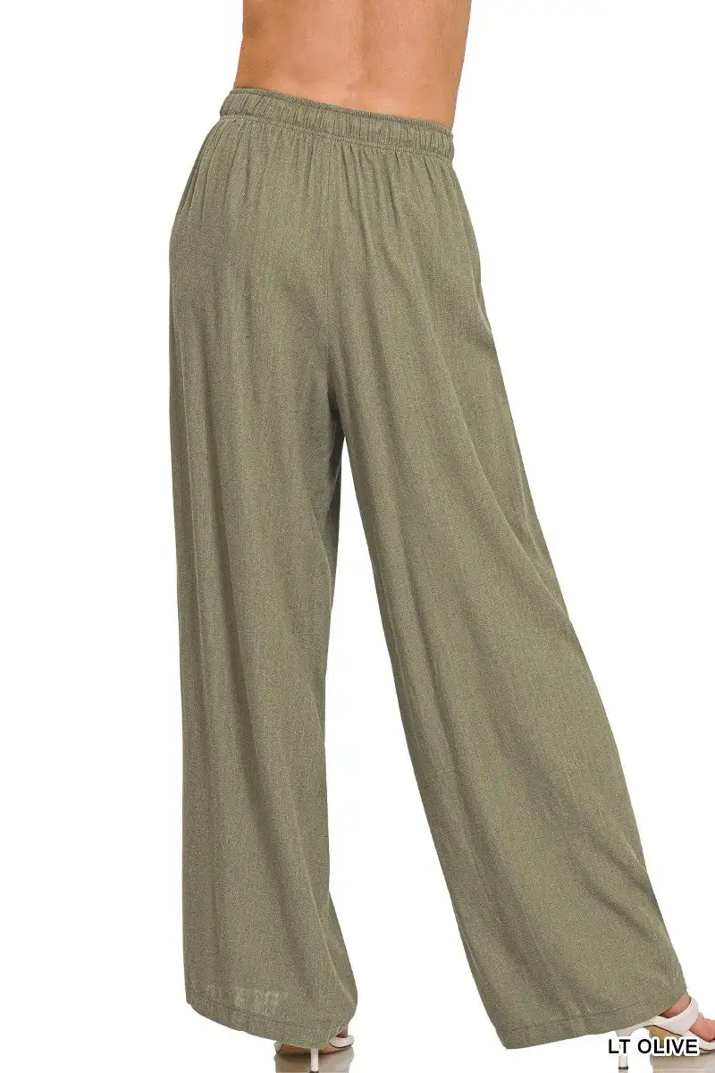 Drawstring Linen Relaxed Fit Pocketed Pants