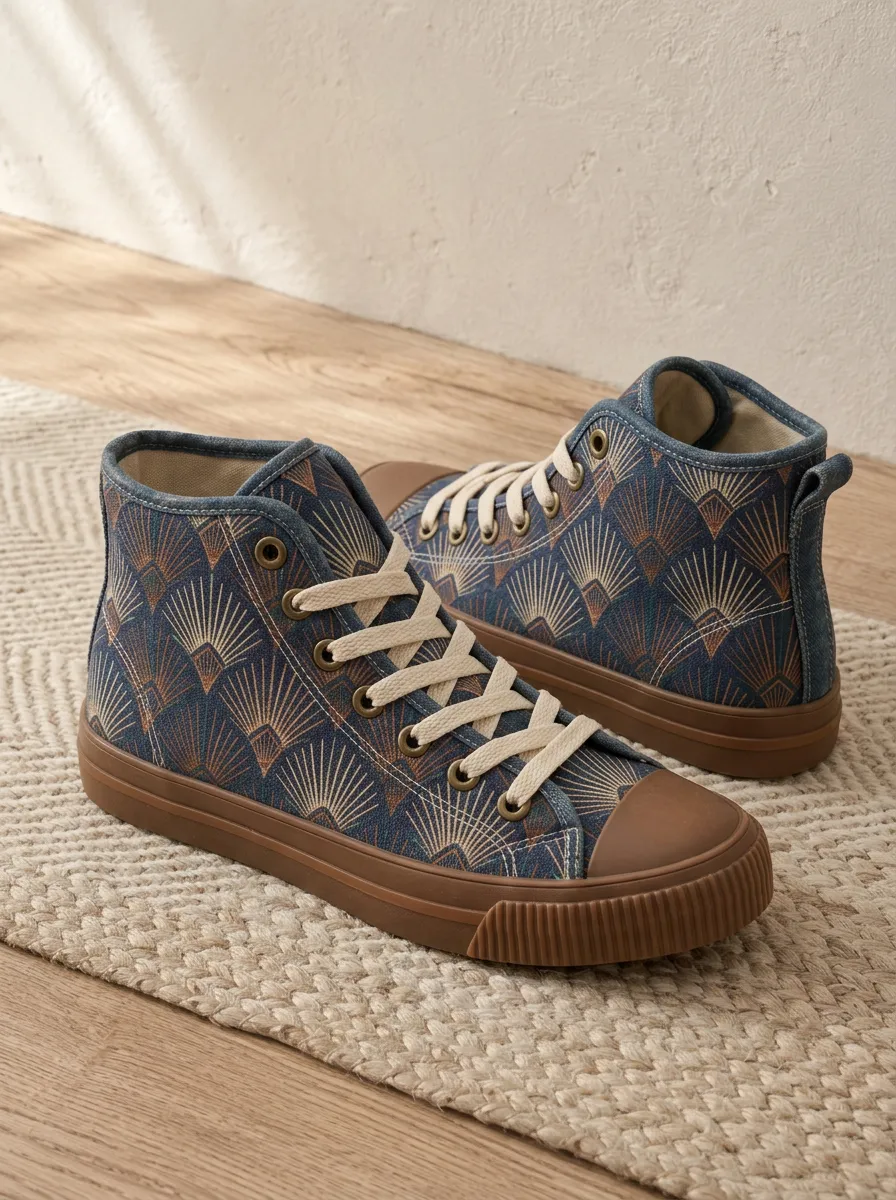 Women's Refined Art Deco Fan Pattern Patterned Canvas Shoes