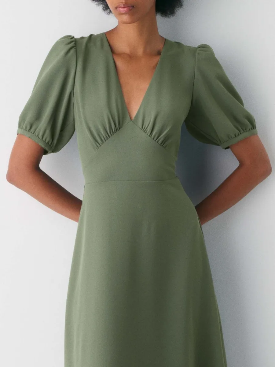 Puff Sleeve Midi Dress