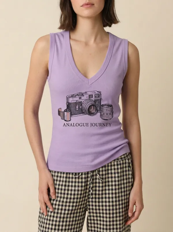 Women's Photography Lover Analogue Camera Printed Tank Top