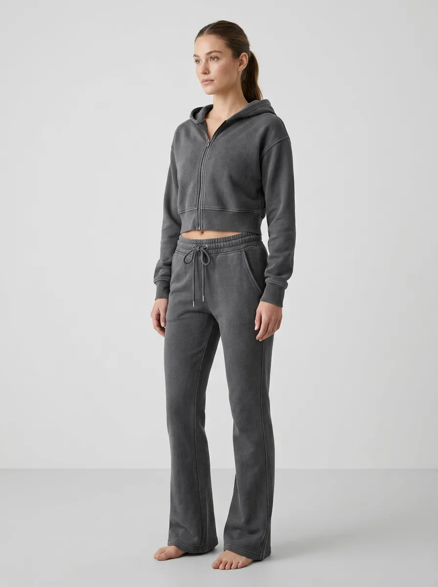 Women's Artisan Inspired Sport Inspired Cropped Hooded Jacket and Flare Pants Active Set