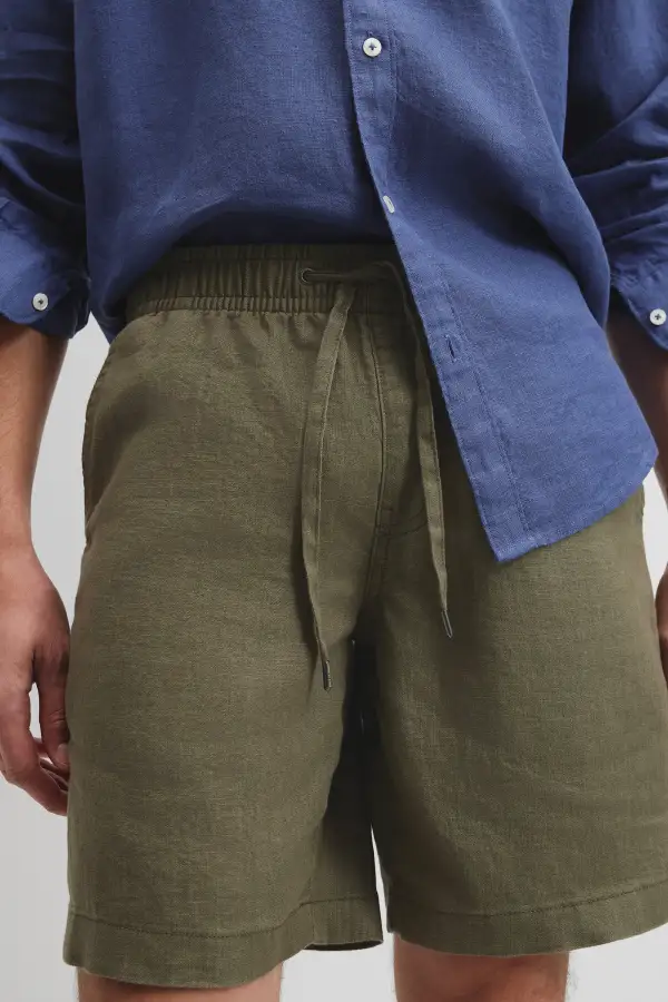 Men's Detailed Drawcord Linen Shorts