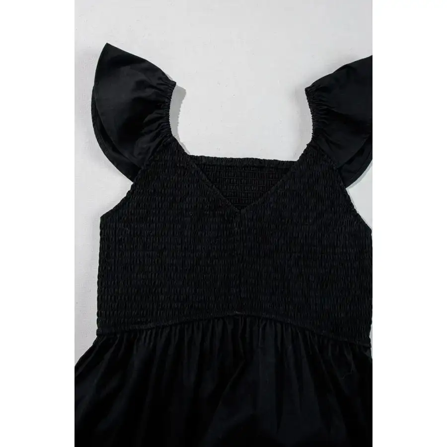V Neck Ruffled Cap Sleeve Smocked Maxi Dress