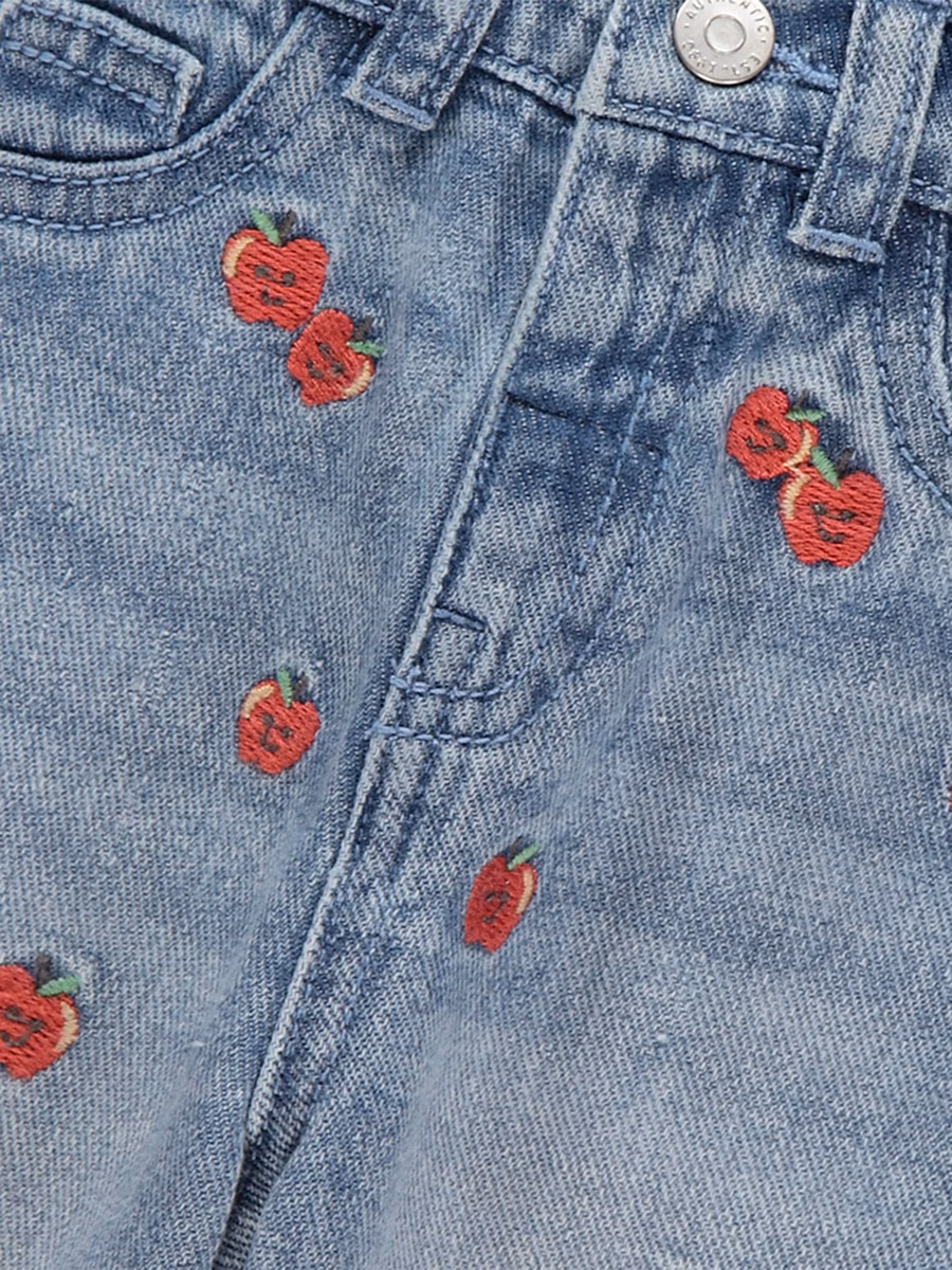 Apple Embroidered Barrel Leg Jeans detail 1