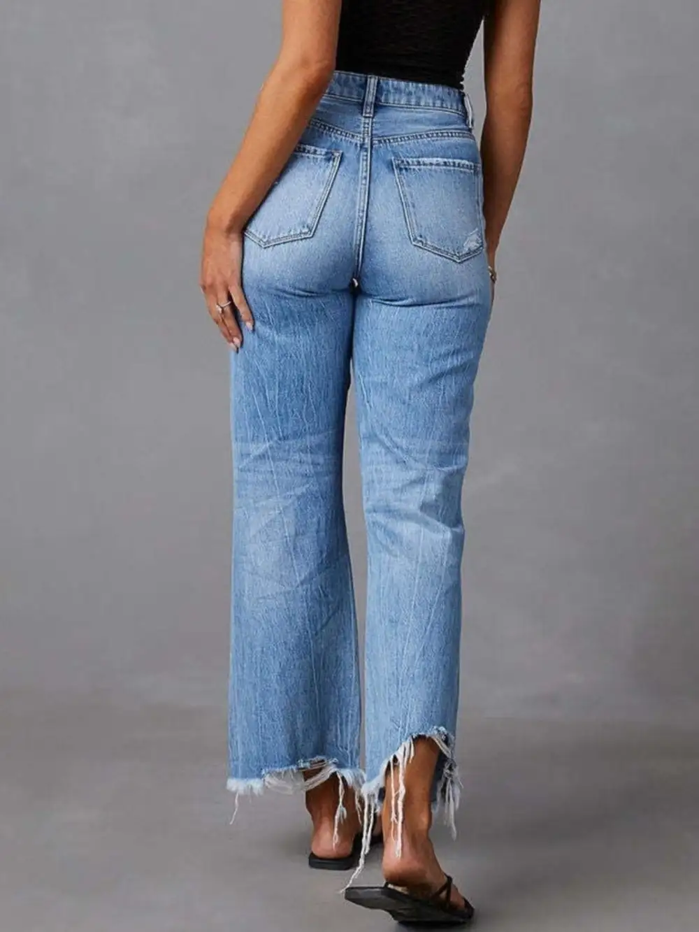 Distressed Raw Hem Flare Jeans