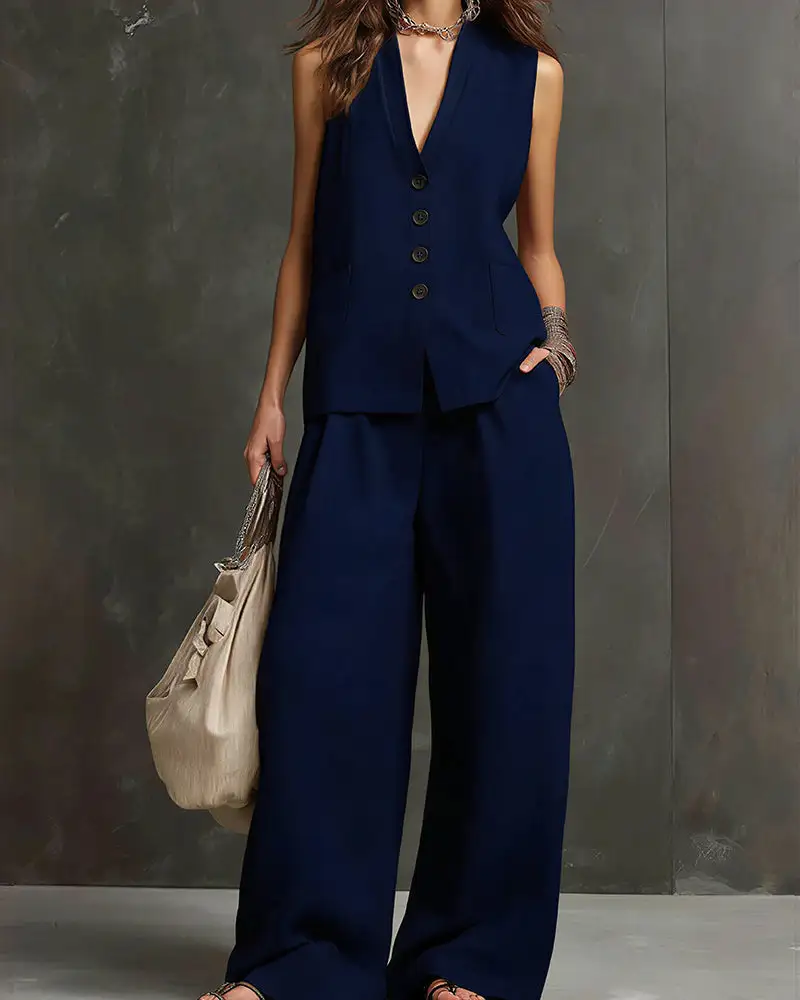 Tailored Waistcoat and Wide-Leg Trousers Set