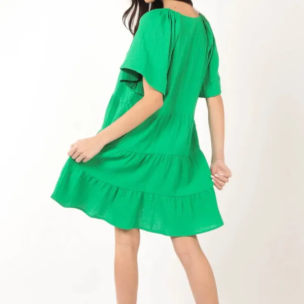 Texture V-Neck Ruffled Tiered Dress