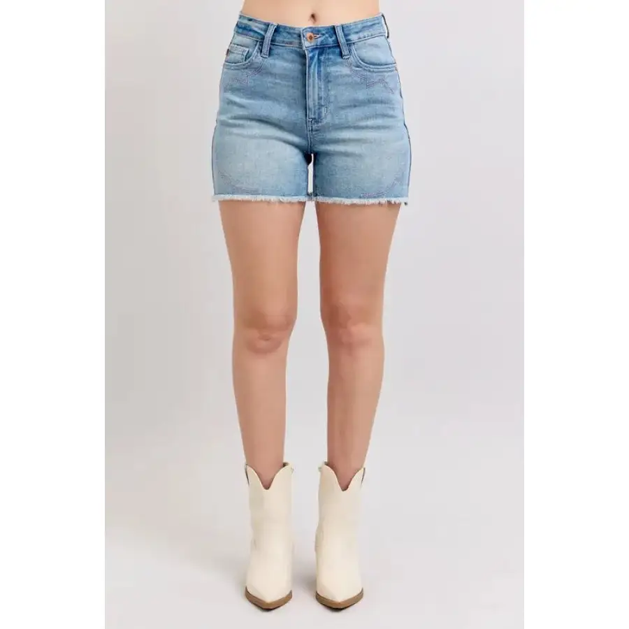 Full Size High Waist Western Embroidery Detail Cut Off
