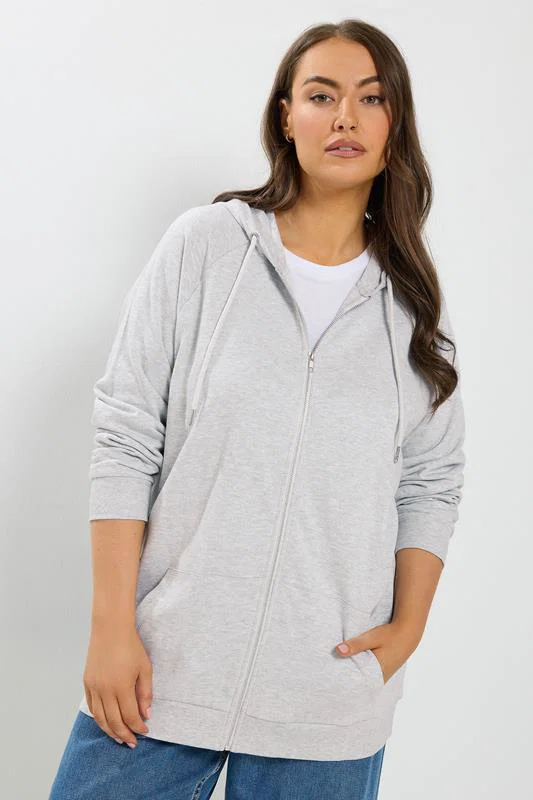 Grey Zip Through Ralgan Hoodie detail 1