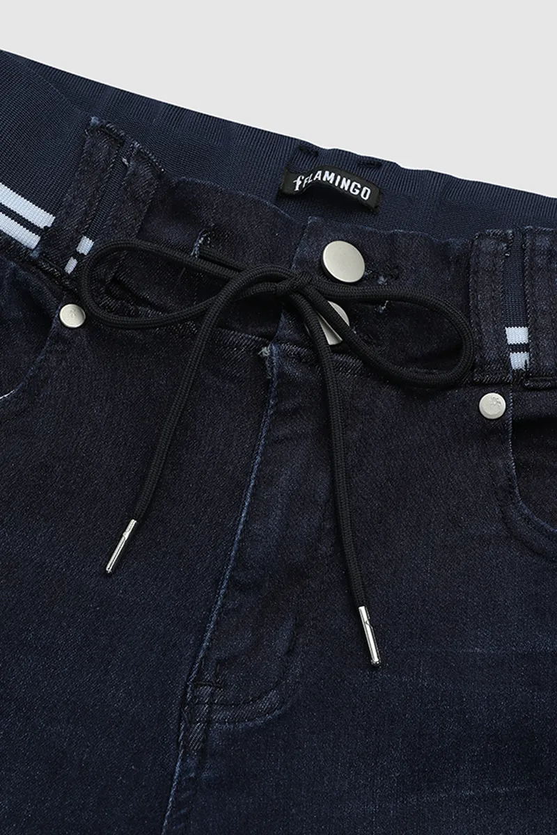 Double Button Drawstring Capris Jeans