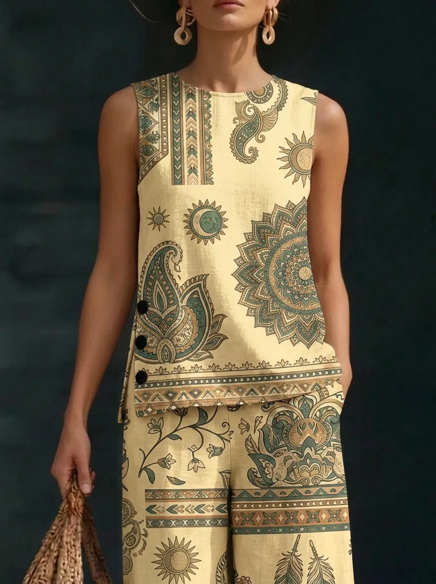 Women's Boho Mandala Paisley Printed Sleeveless Set