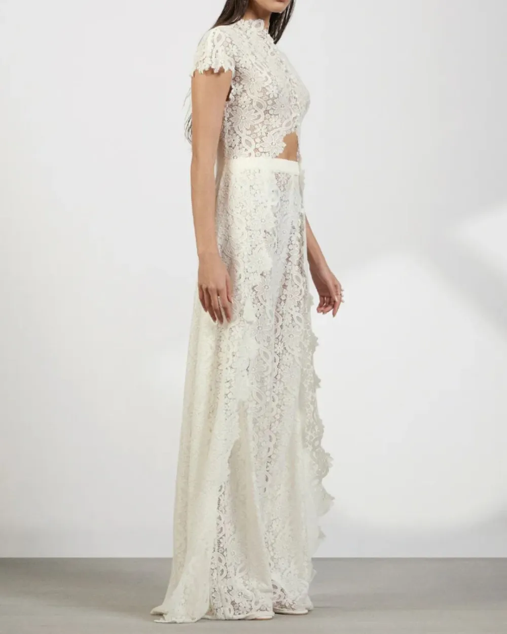 Elegant Lace Ensemble High Neck Intricate Lace Cut-Out Set
