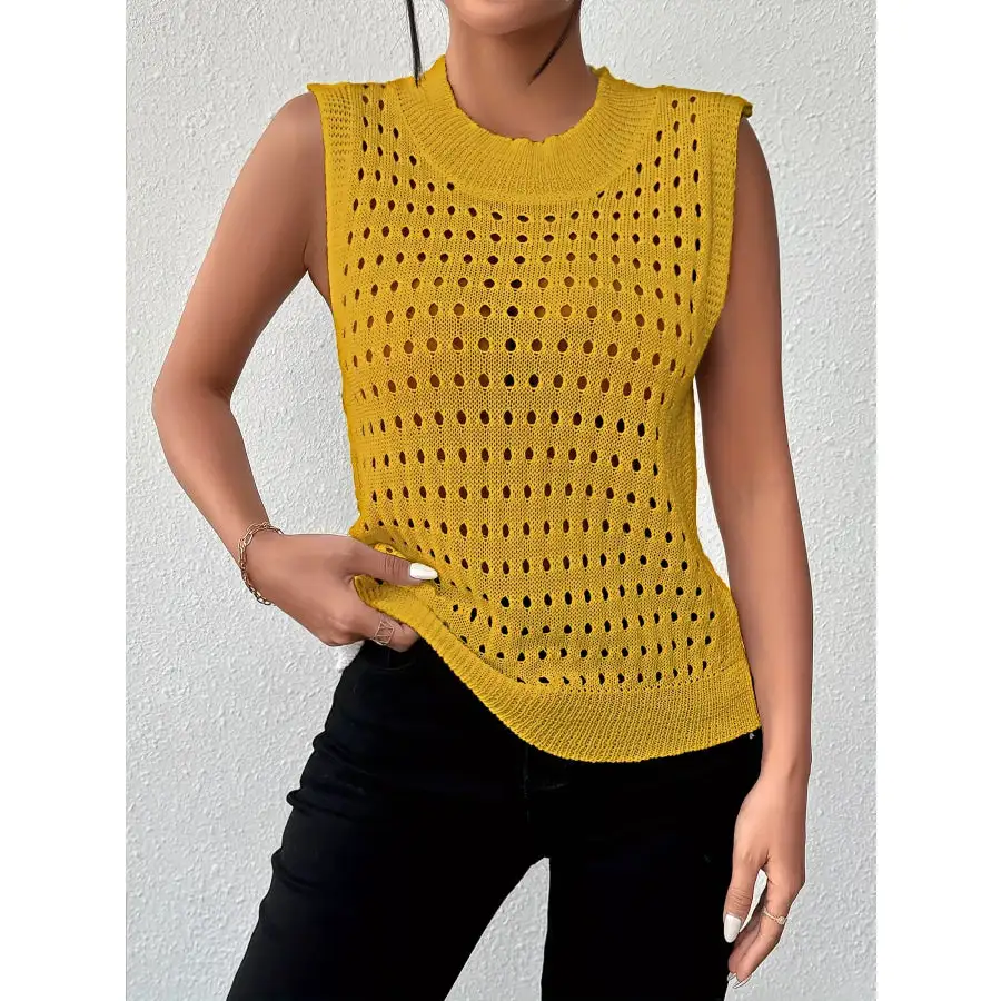 Hollow Out Round Neck Knit Tank