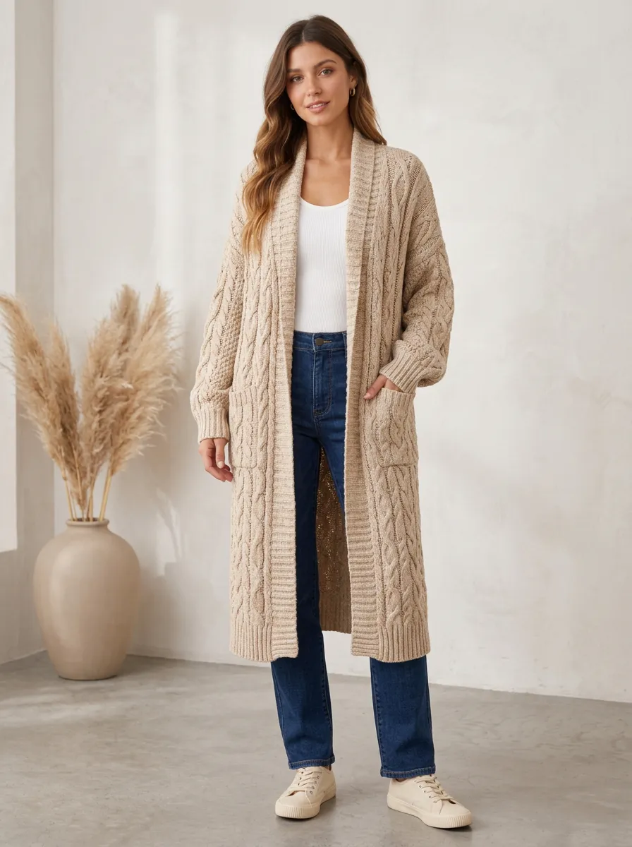 Women's Cable Knit Longline Cardigan