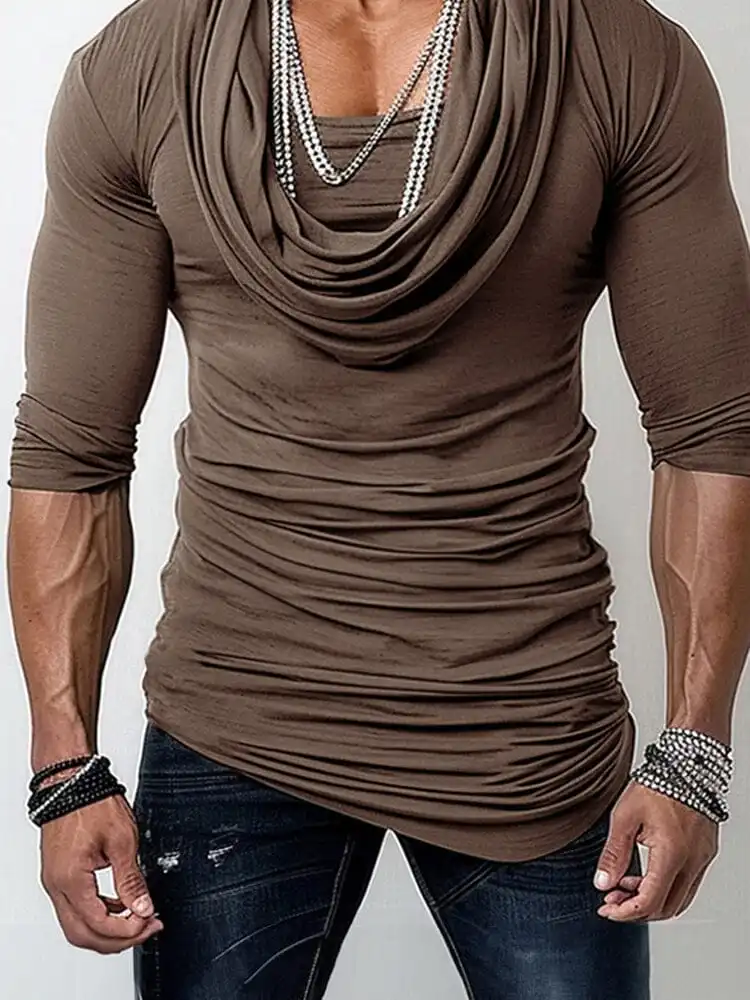 Stretch Slim Fit Drape Collar Top Shirt