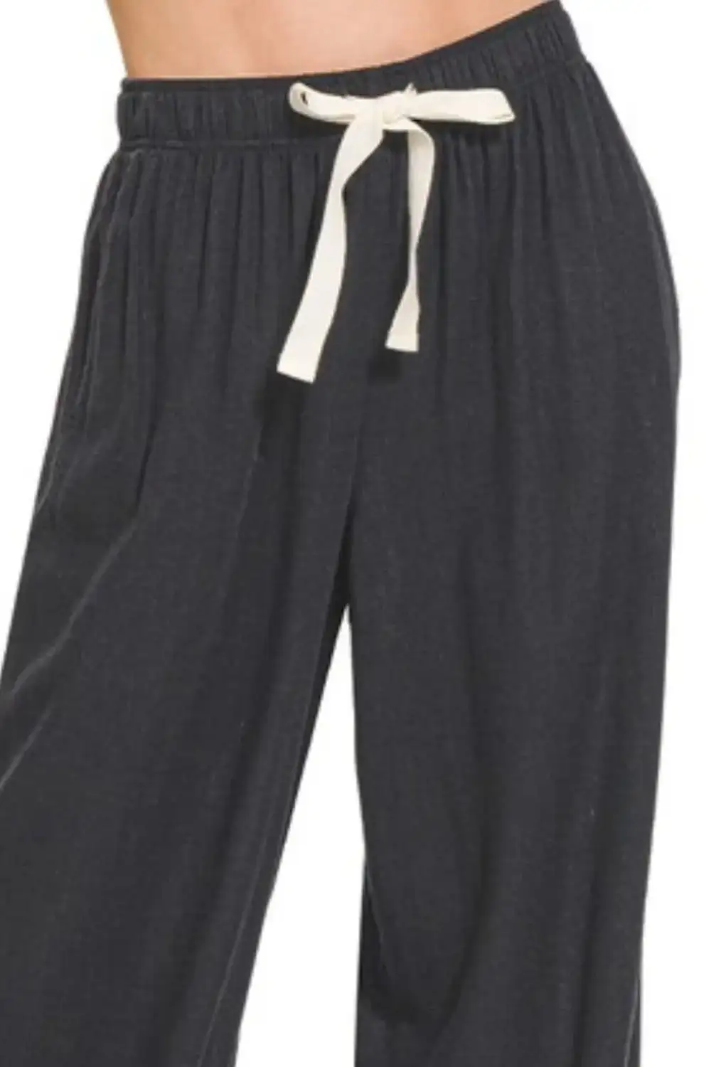 Drawstring Linen Wide Leg Relaxed Fit Pants