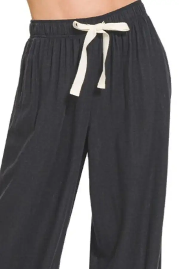 Drawstring Linen Wide Leg Relaxed Fit Pants