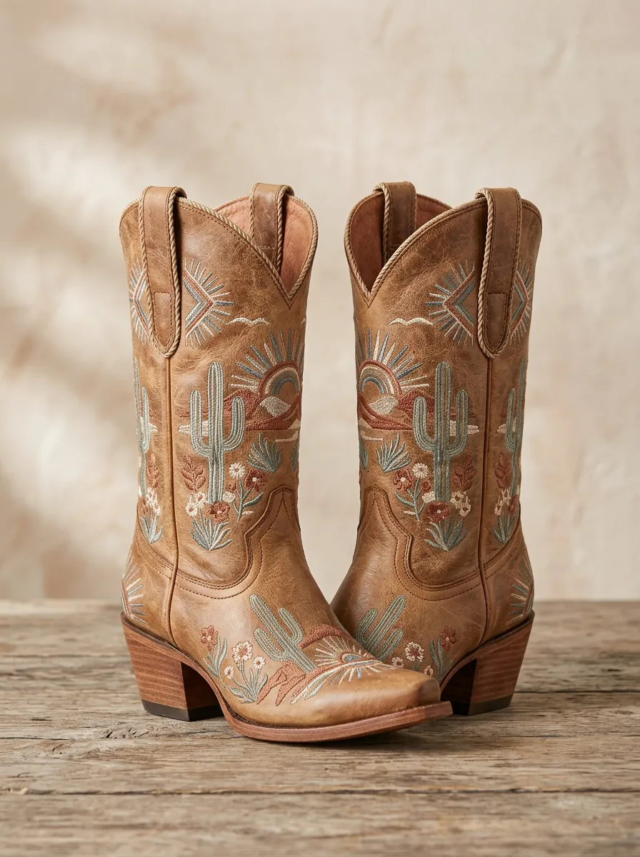 Range Cactus Desert Sun Western Edit Unisex Western Cowboy Boots