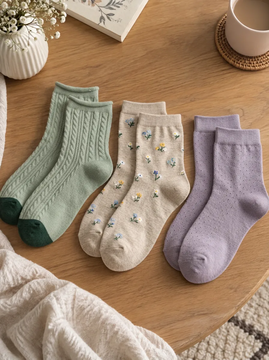 Women's Floral Cable Knit Dotted Pattern Printed Socks 3-Pack