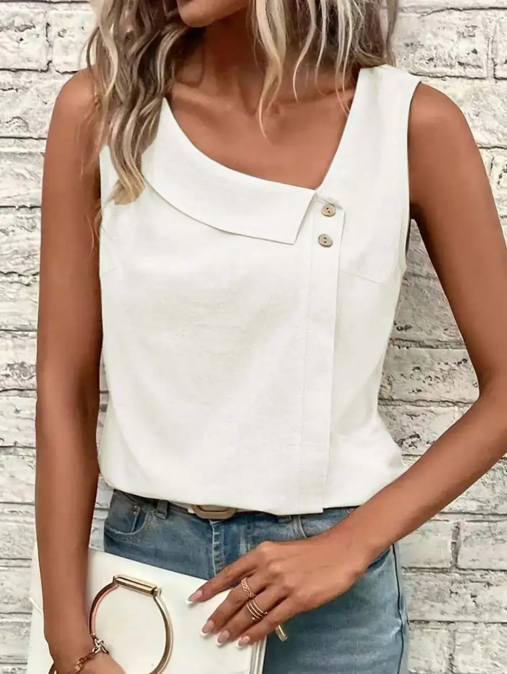 Asymmetric Shoulder Sleeveless Tank Top