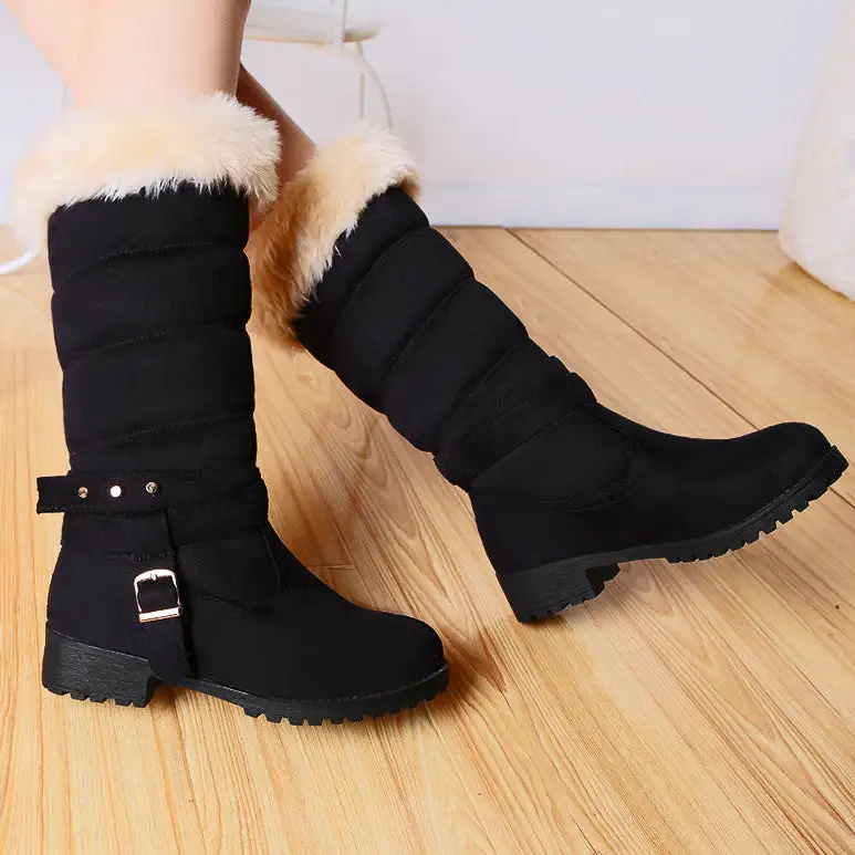 Mid-Calf Snow Boots With Fuzzy Trim