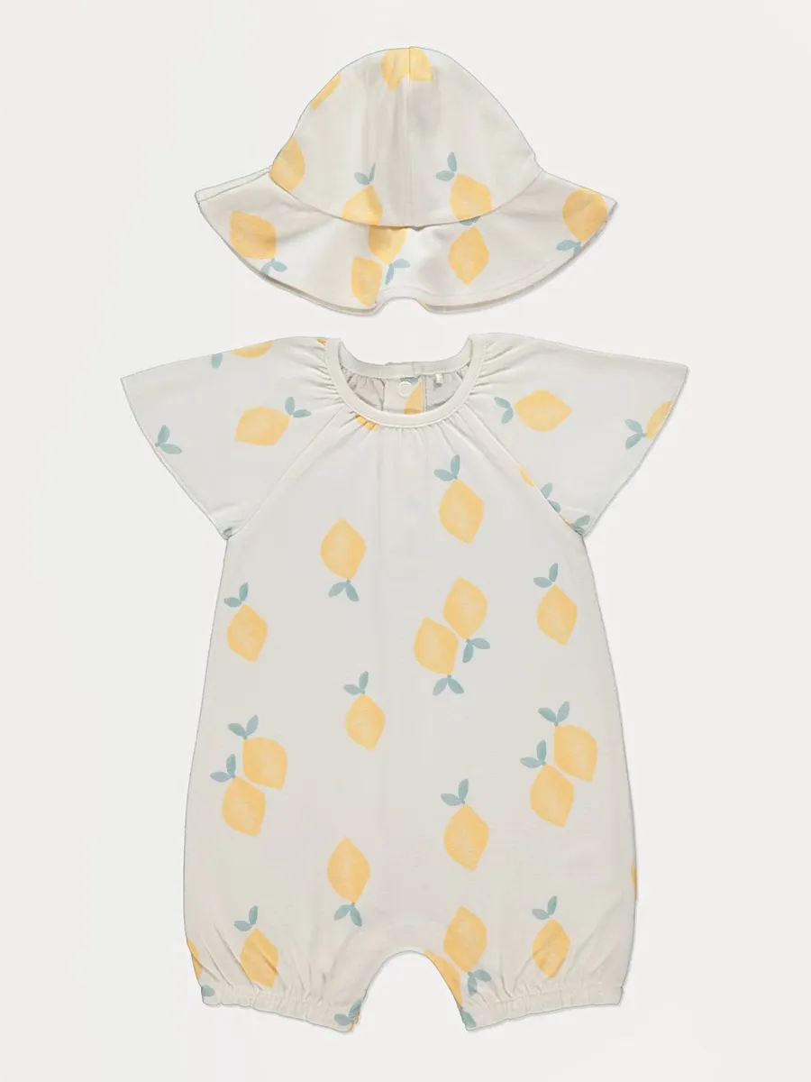 Lemon Print Romper and Hat Outfit
