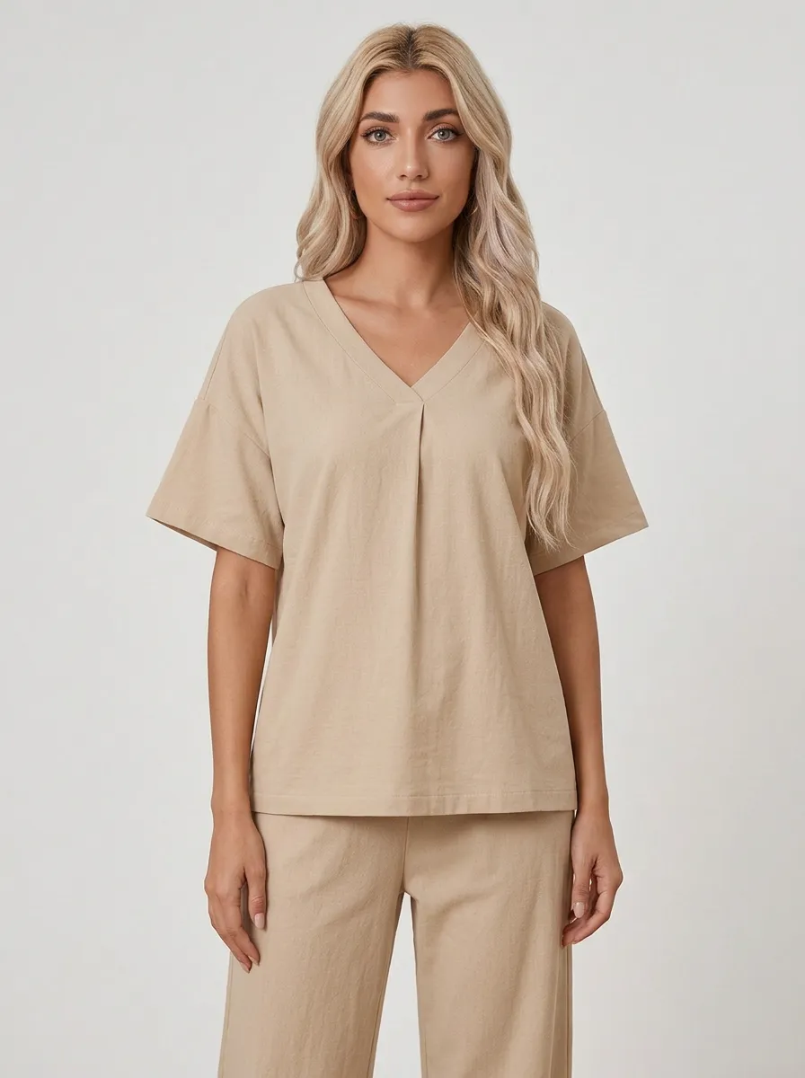 Layered Minimalist Women's V-Neck Casual Lounge Set